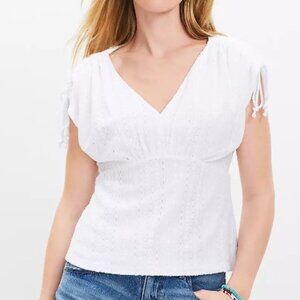 Loft Eyelet Jacquard Ruched V-Neck Top Large New!